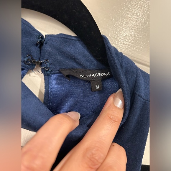 Navy Faux Suede Choker Mini Dress - Picture 2 of 5